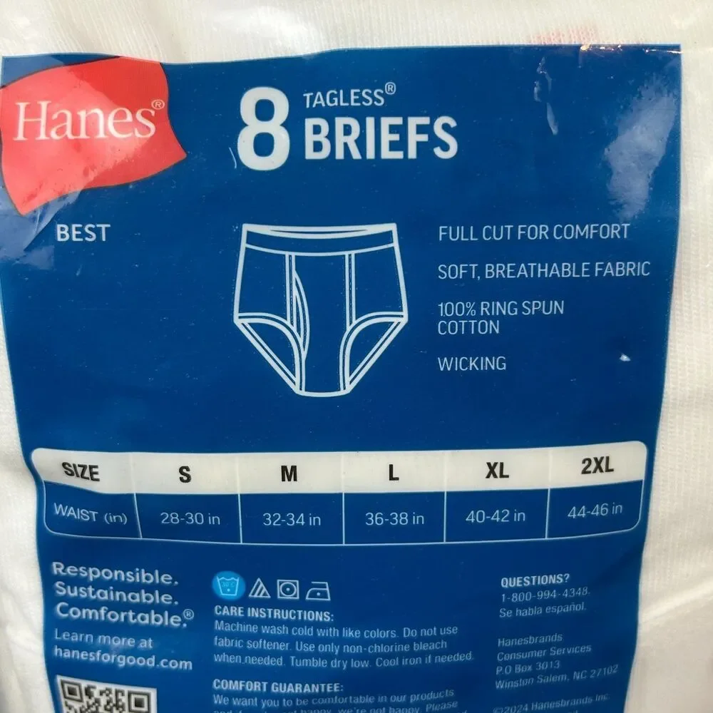 HANES Best Men's Briefs 8 Pack Cool & Breathable Cotton Underwear WHITE XL